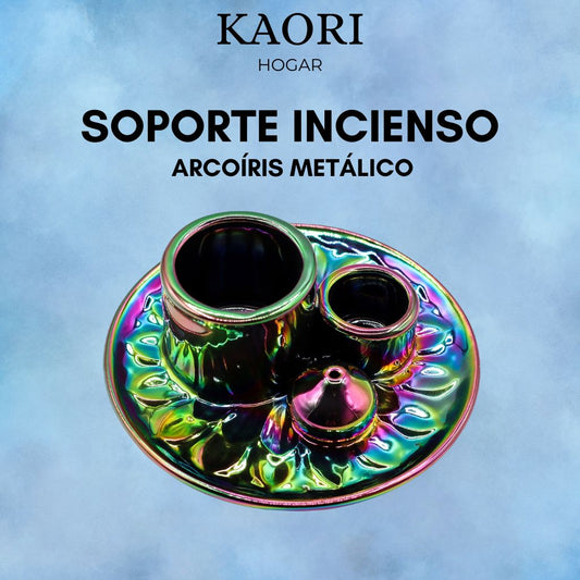 SOPORTE CERÁMICO PARA INCIENSO - ARCOÍRIS METÁLICO