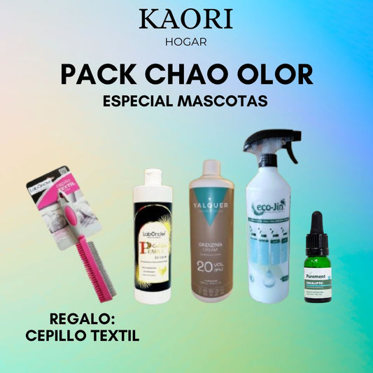 PACK CHAO OLOR: FREGASUELOS + OXIDANTE + ESENCIA EUCALIPTO + DIFUSOR + CEPILLO TEXTIL