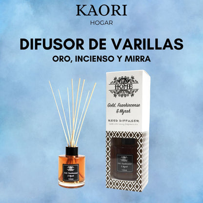 DIFUSOR DE VARILLAS - 120ML ORO, INCIENSO Y MIRRA