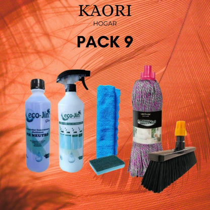 PACK 9 LIMPIEZA ECO-JIN + DIFUSOR + FREGONA + ESCOBA + BAYETA MICROFIBRA + ESTOPAJO CON ESPONJA