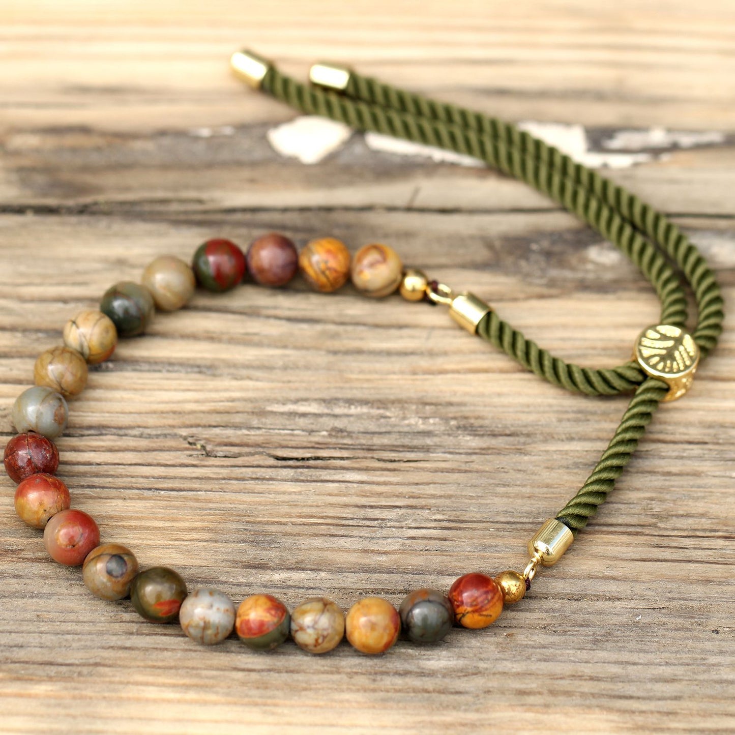PULSERA AJUSTABLE DE HILO - JASPE PICASSO (MULTICOLOR)