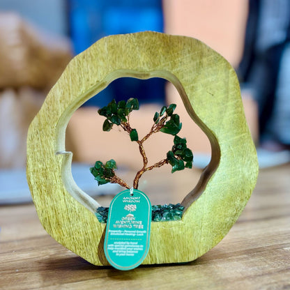JARDÍN DE PIEDRAS PRECIOSAS - ANILLO DE MADERA DE MANGO - AVENTURINA VERDE - 60 PIEDRAS