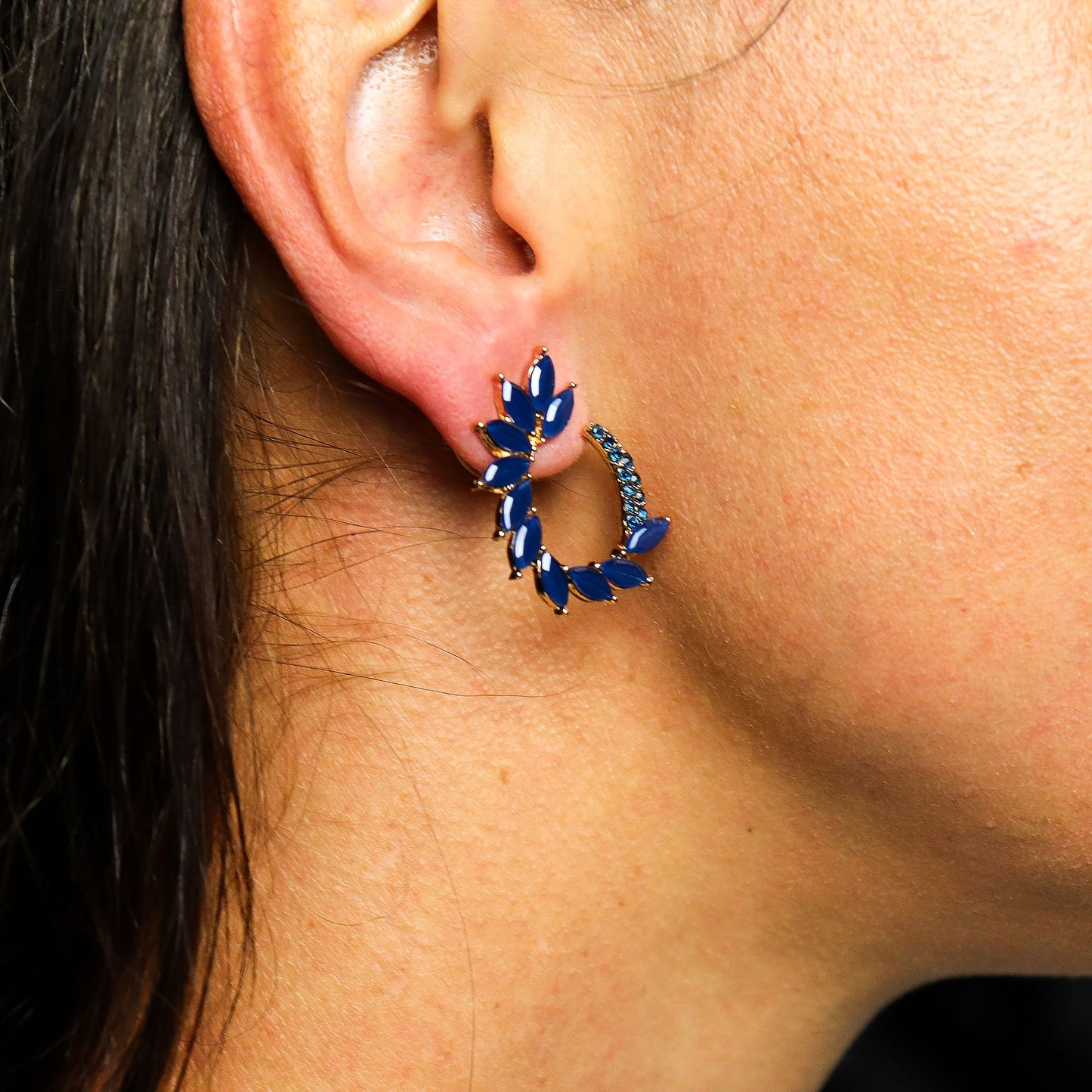 PENDIENTES DE CRISTAL VINTAGE - ARO - AZUL