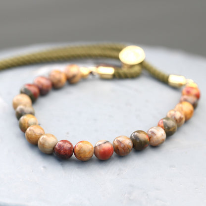PULSERA AJUSTABLE DE HILO - JASPE PICASSO (MULTICOLOR)
