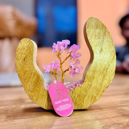 JARDÍN DE PIEDRAS PRECIOSAS - ANILLO ABIERTO DE MADERA DE MANGO - CUARZO ROSA - 60 PIEDRAS