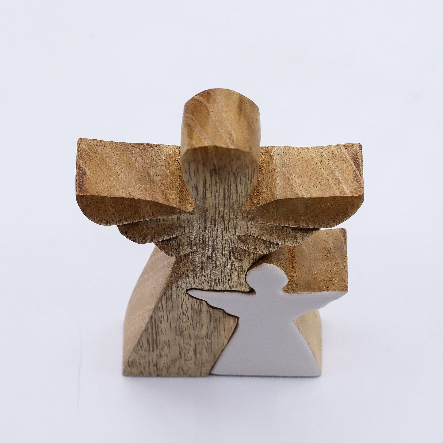 ÁNGEL DE MADERA - 2 ÁNGELES - ESMALTE BLANCO 15CM