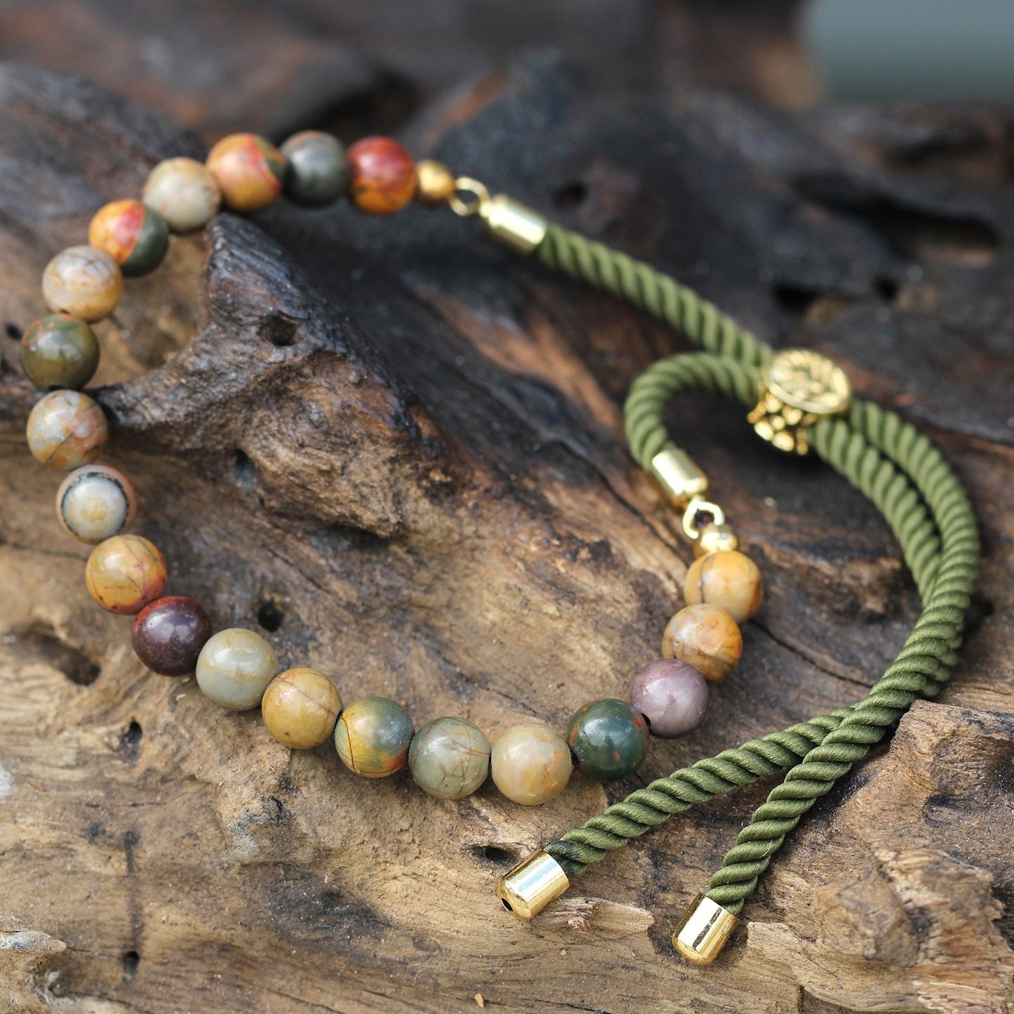PULSERA AJUSTABLE DE HILO - JASPE PICASSO (MULTICOLOR)