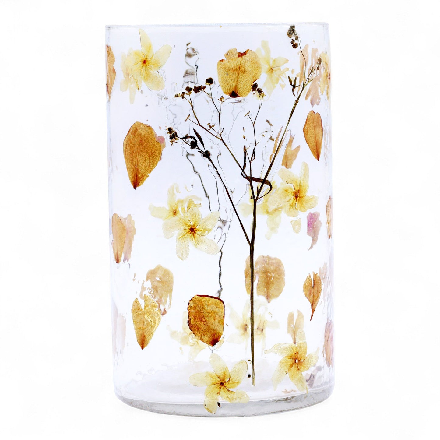 PORTAVELAS FLORAL DE VIDRIO - ROSA (19x11 cm)
