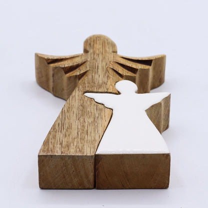 ÁNGEL DE MADERA - 2 ÁNGELES - ESMALTE BLANCO 15CM