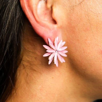 PENDIENTES DE CRISTAL VINTAGE - FLORES - ROSA