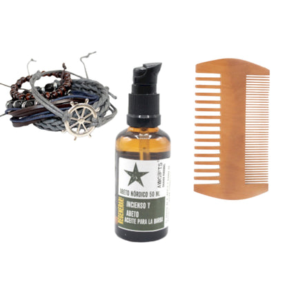 KIT PARA ÉL: PEINE, ACEITE PARA LA BARBA Y PULSERA
