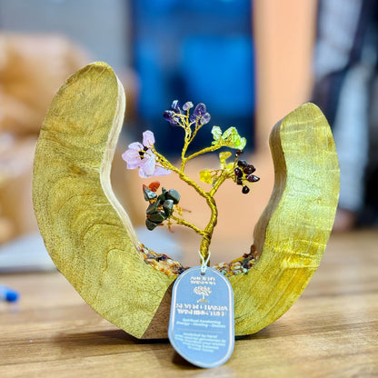 JARDÍN DE PIEDRAS PRECIOSAS - ANILLO ABIERTO DE MADERA DE MANGO - SIETE CHAKRAS - 60 PIEDRAS