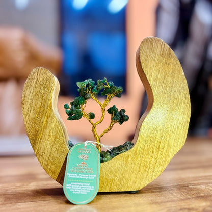 JARDÍN DE PIEDRAS PRECIOSAS - ANILLO ABIERTO DE MADERA DE MANGO - AVENTURINA VERDE - 60 PIEDRAS