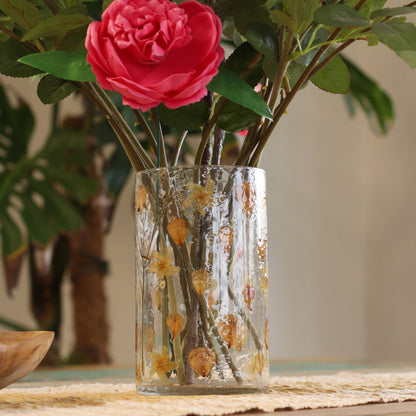 PORTAVELAS FLORAL DE VIDRIO - ROSA (19x11 cm)