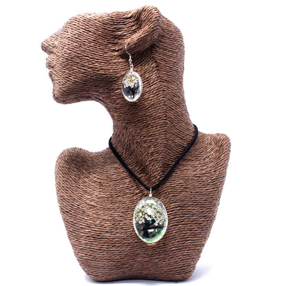 PENDIENTES Y COLLAR DE FLORES PRENSADAS - ÁRBOL DE LA VIDA BLANCO