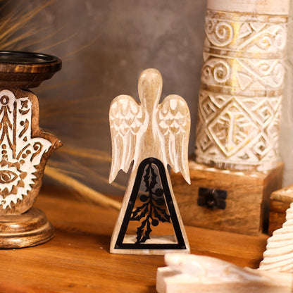 ÁNGEL DE MADERA - RECORTE DECORATIVO 18CM