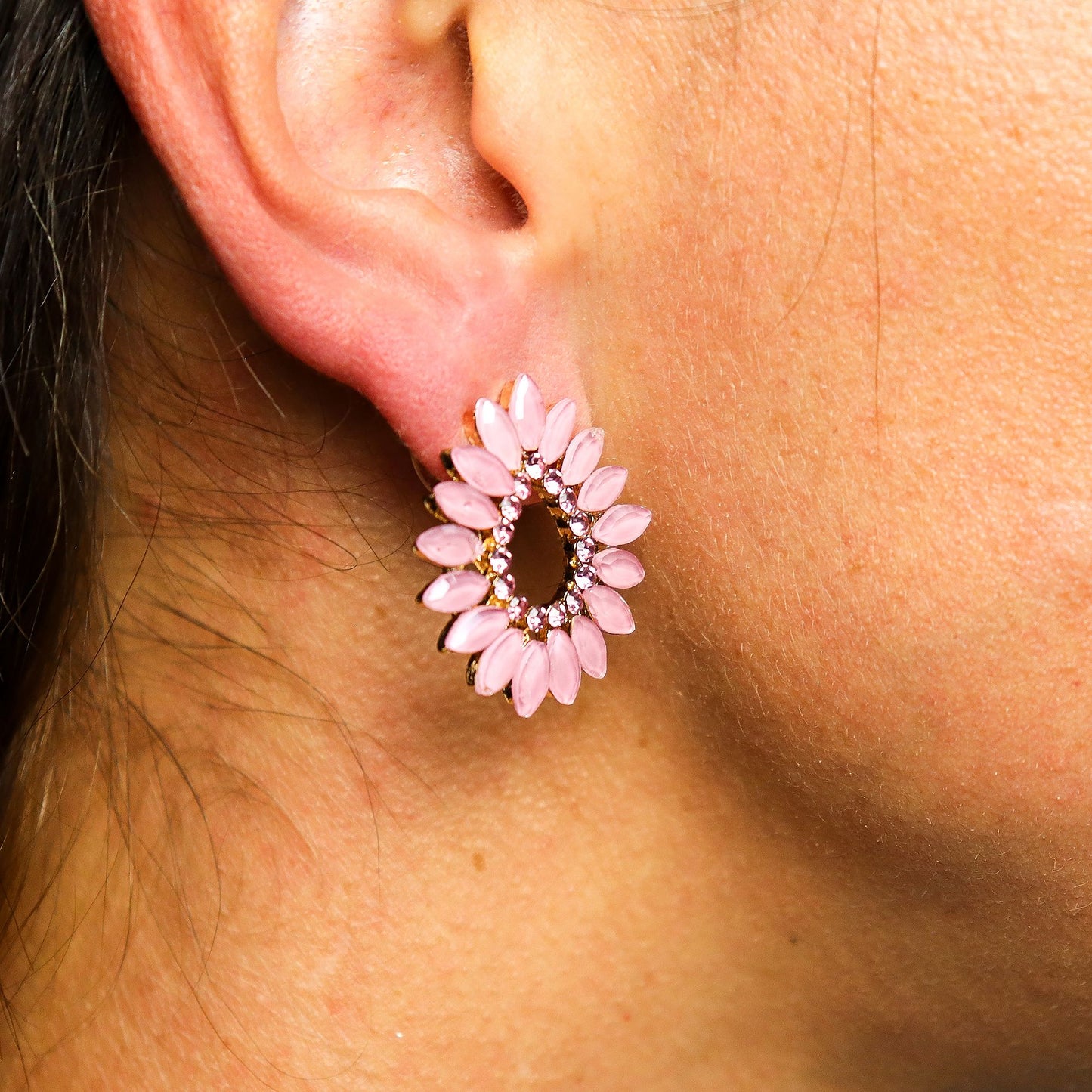 PENDIENTES DE CRISTAL VINTAGE - ARO - ROSA