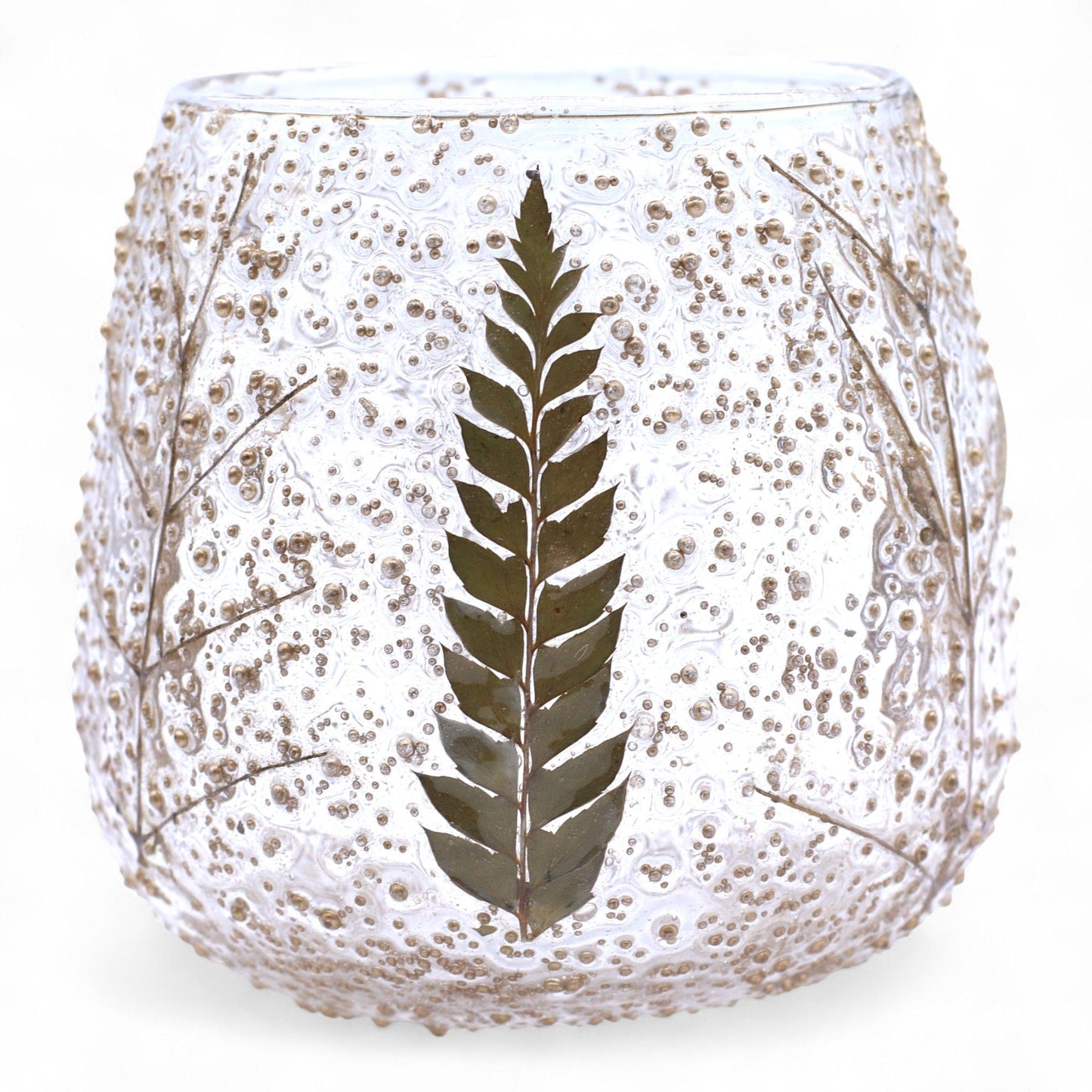 PORTAVELAS FLORAL DE VIDRIO - PINO (10x9cm)