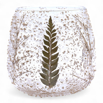 PORTAVELAS FLORAL DE VIDRIO - PINO (10x9cm)