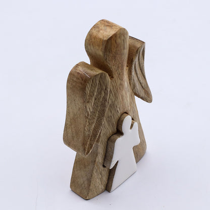ÁNGEL DE MADERA - ÁNGEL DENTRO DE ÁNGEL - ESMALTE BLANCO 15CM