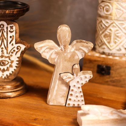 ÁNGEL DE MADERA - DOBLE ÁNGEL - ESMALTE BLANCO 15CM