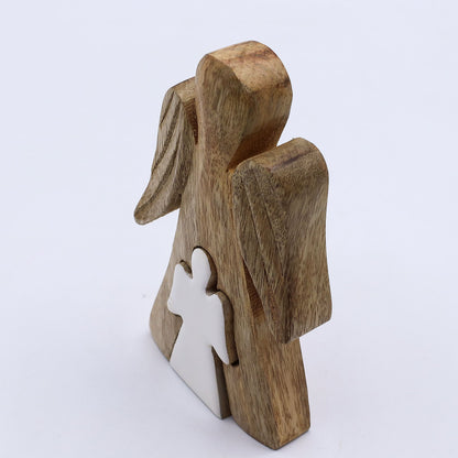 ÁNGEL DE MADERA - ÁNGEL DENTRO DE ÁNGEL - ESMALTE BLANCO 15CM
