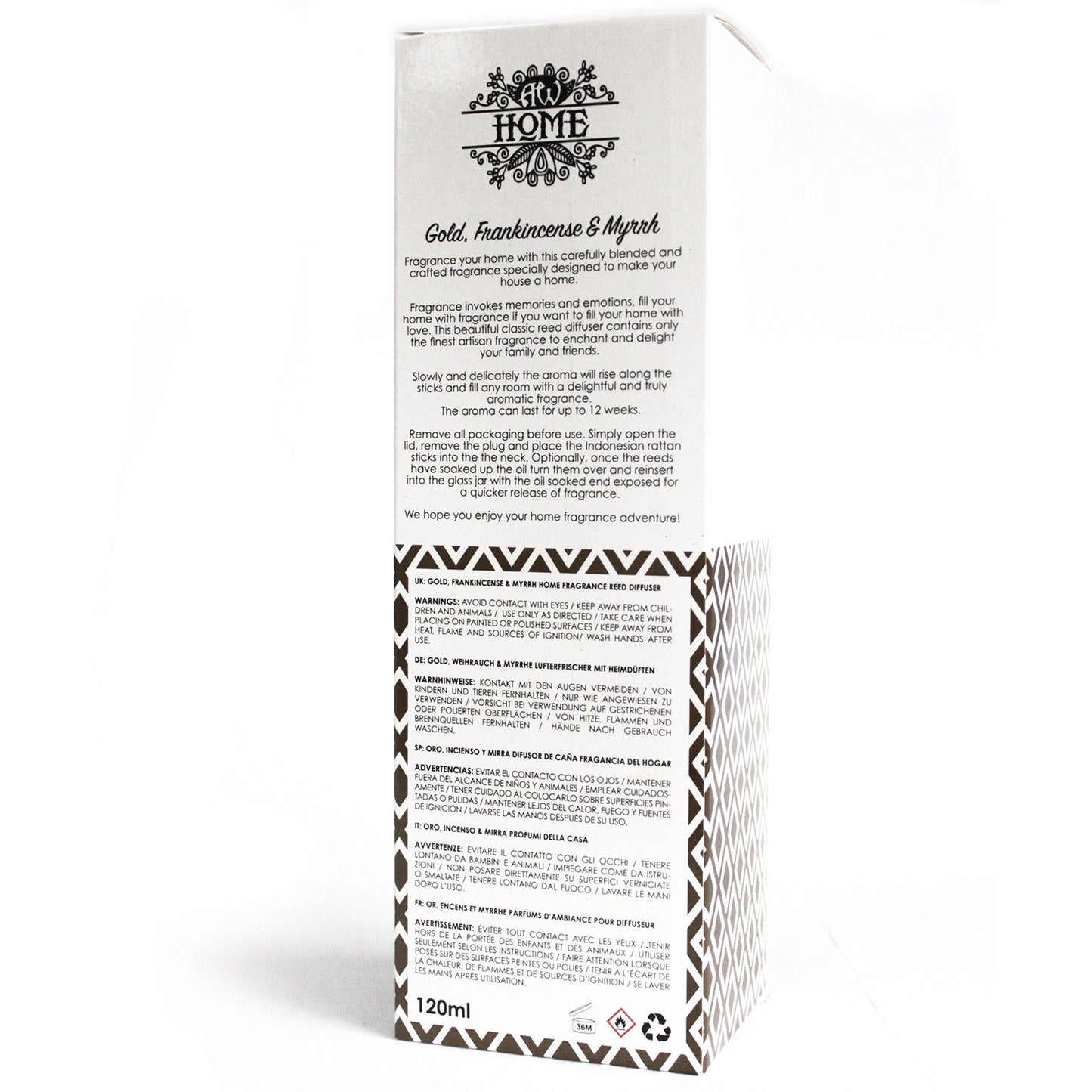DIFUSOR DE VARILLAS - 120ML ORO, INCIENSO Y MIRRA