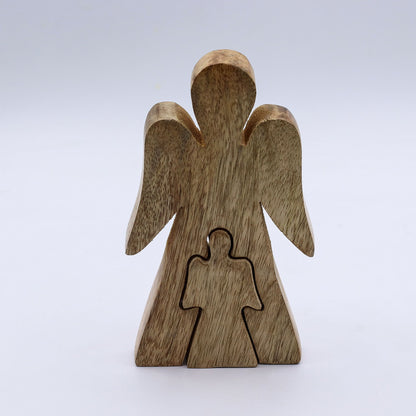 ÁNGEL DE MADERA - ÁNGEL DENTRO DE ÁNGEL - ESMALTE BLANCO 15CM