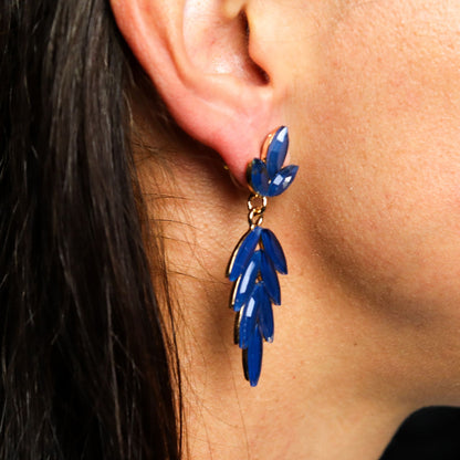 PENDIENTES DE CRISTAL VINTAGE - LARGO - AZUL