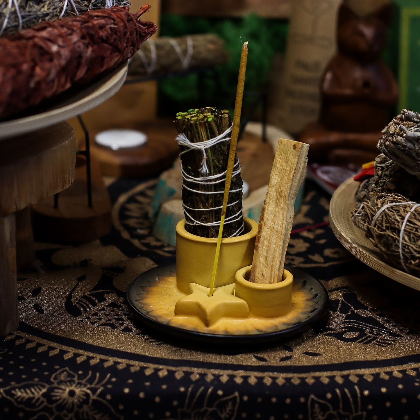 SOPORTE CERÁMICO PARA INCIENSO - ARENA Y GRIS