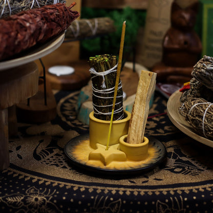 SOPORTE CERÁMICO PARA INCIENSO - ARENA Y GRIS