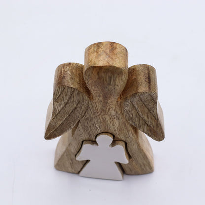 ÁNGEL DE MADERA - ÁNGEL DENTRO DE ÁNGEL - ESMALTE BLANCO 15CM