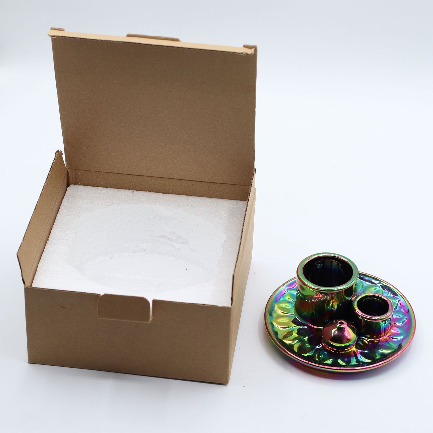 SOPORTE CERÁMICO PARA INCIENSO - ARCOÍRIS METÁLICO