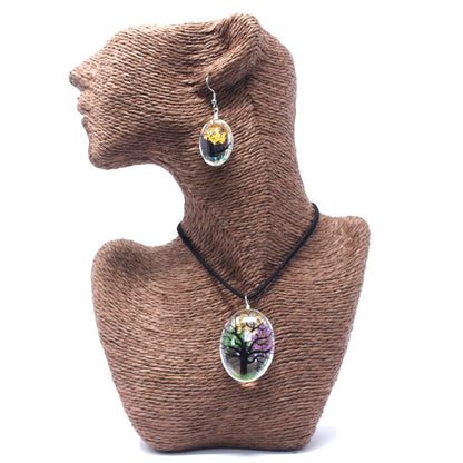 PENDIENTES Y COLLAR DE FLORES PRENSADAS - ÁRBOL DE LA VIDA COLORES MEZCLADOS