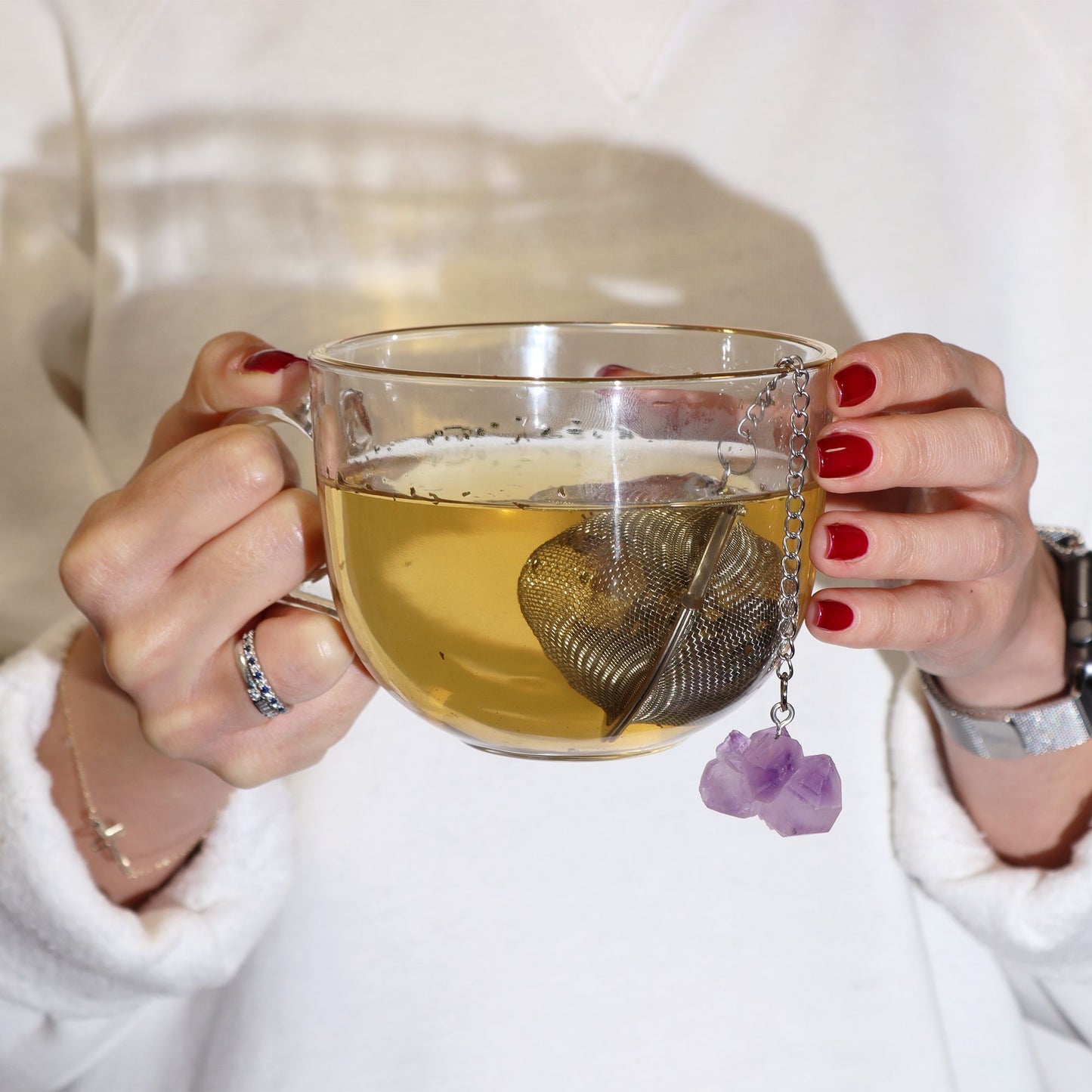 COLADOR DE TÉ CON PIEDRA PRECIOSA - JASPE ROJO