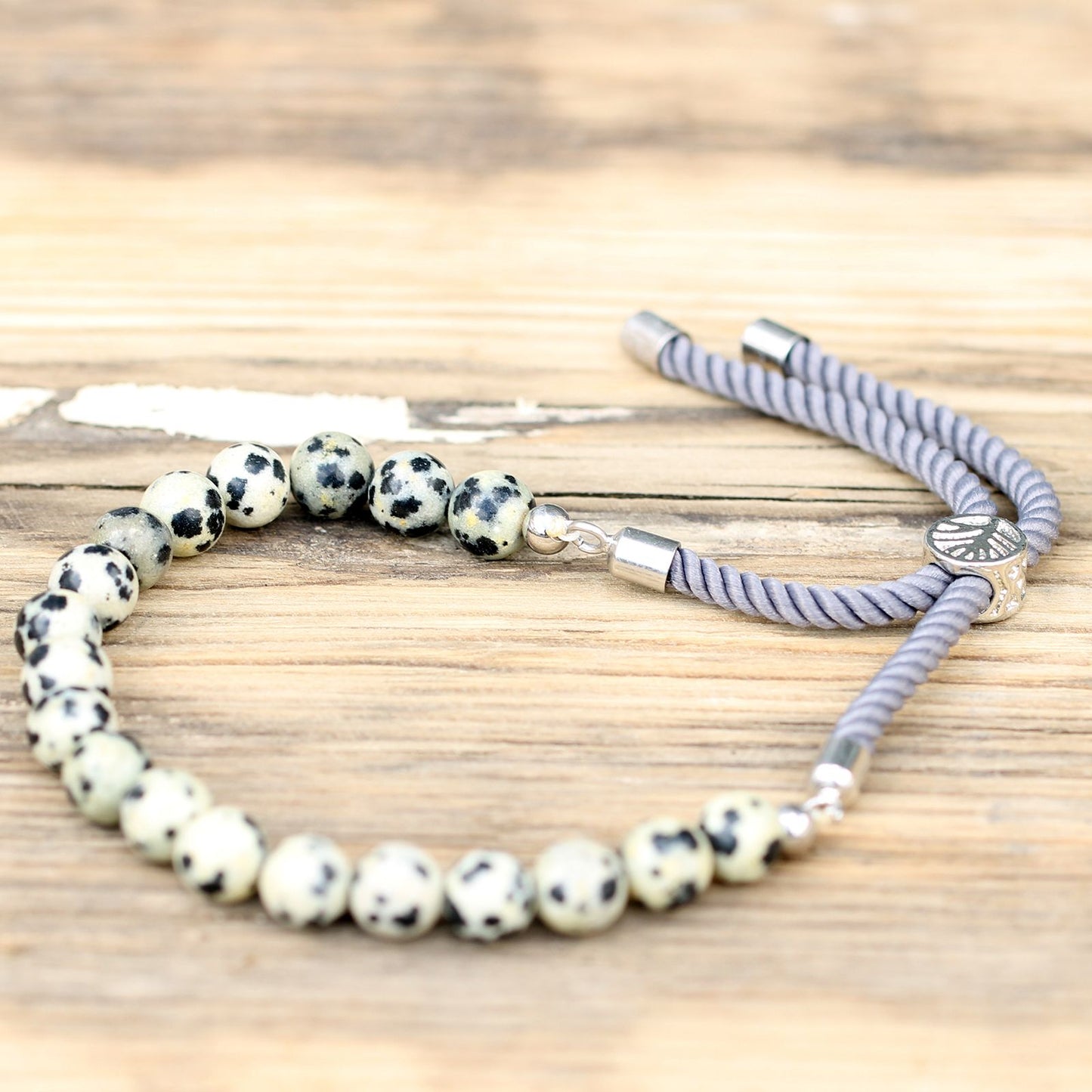 PULSERA AJUSTABLE DE HILO - JASPE DÁLMATA