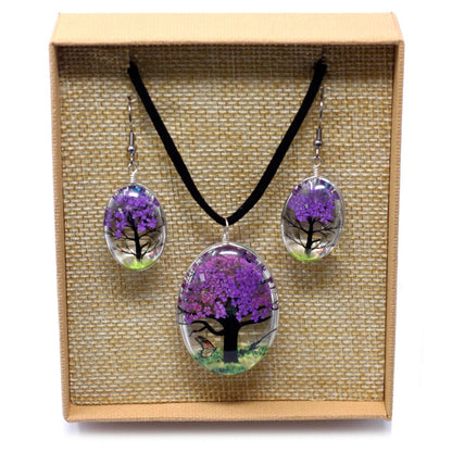 PENDIENTES Y COLLAR DE FLORES PRENSADAS - ÁRBOL DE LA VIDA LAVANDA