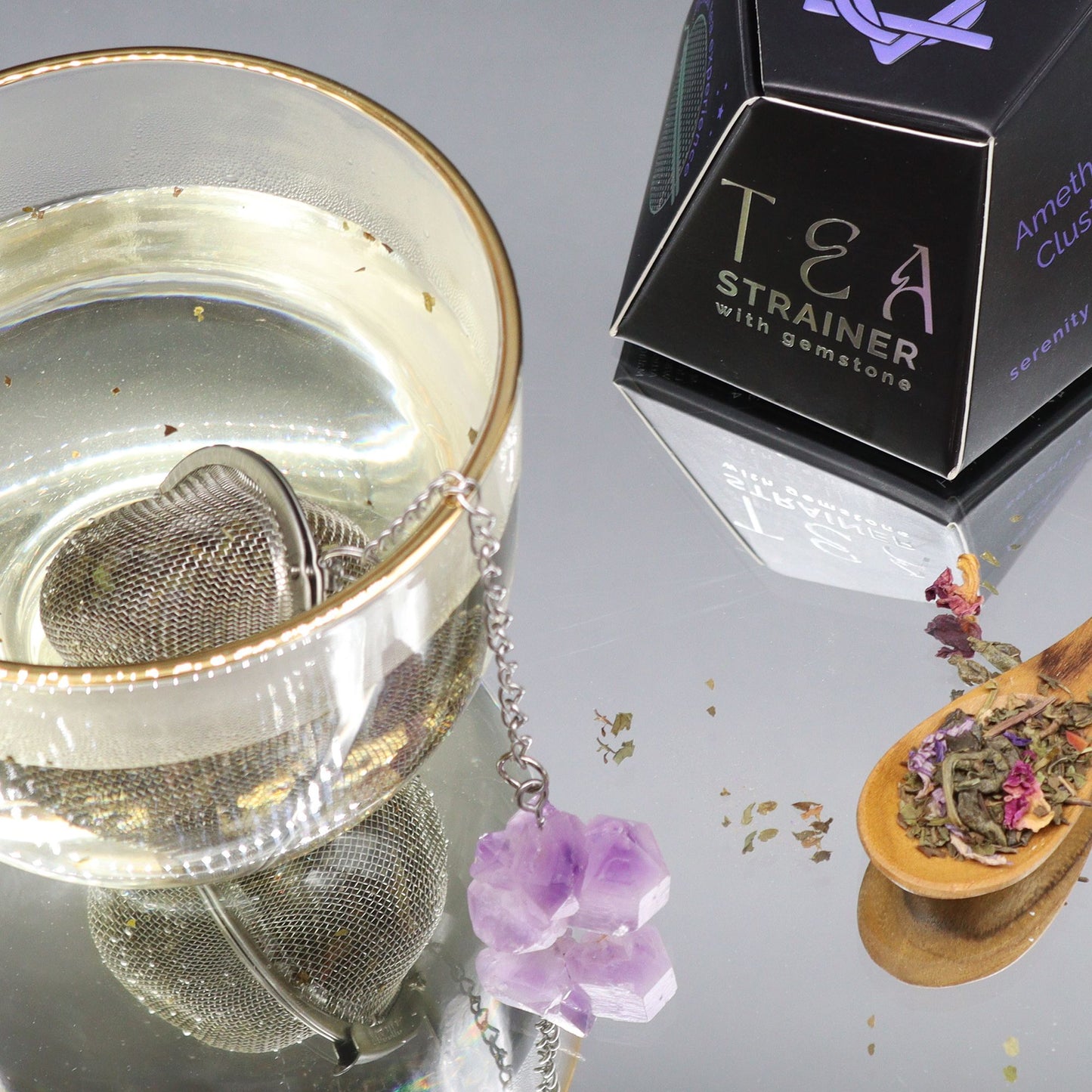 COLADOR DE TÉ CON PIEDRA PRECIOSA - AMATISTA