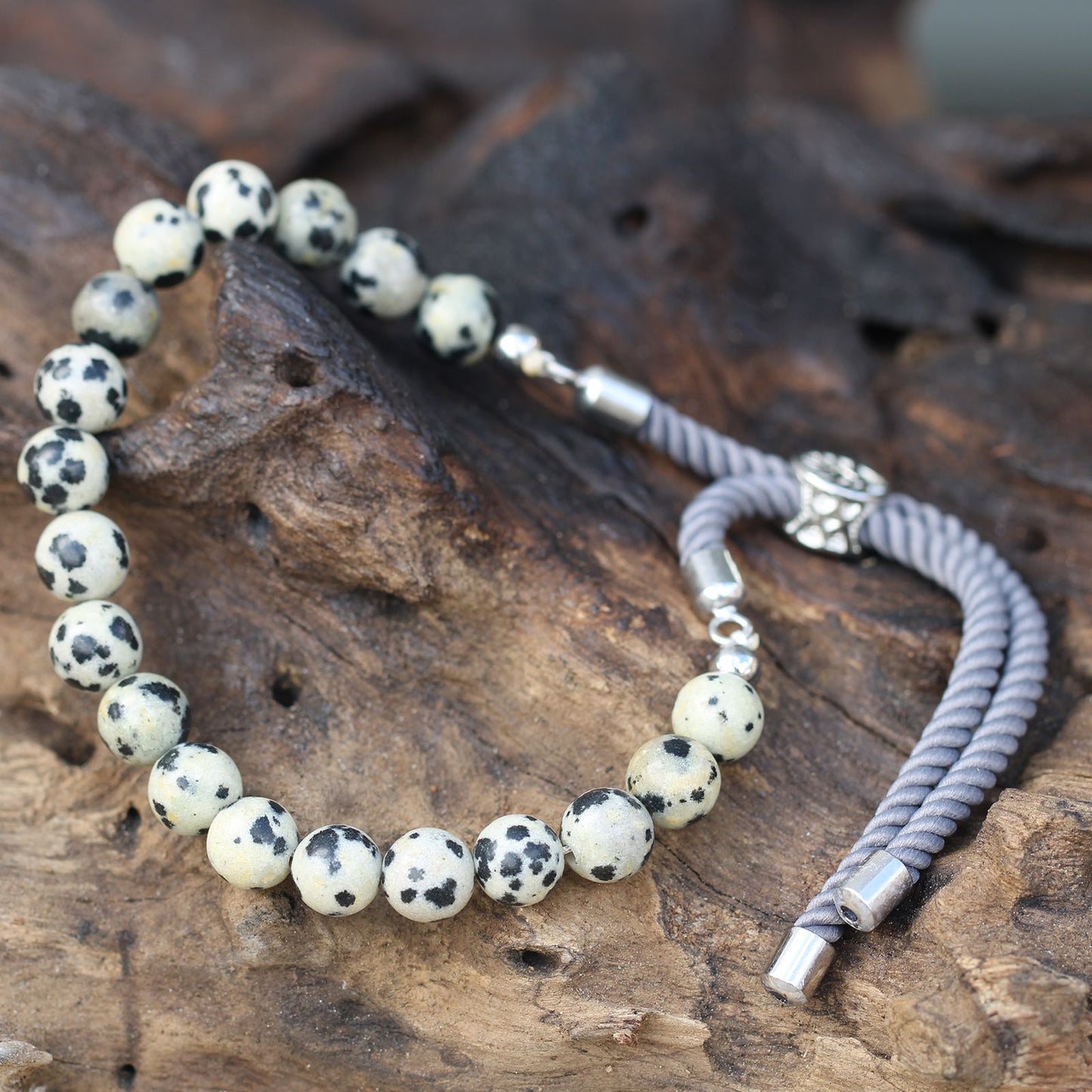 PULSERA AJUSTABLE DE HILO - JASPE DÁLMATA