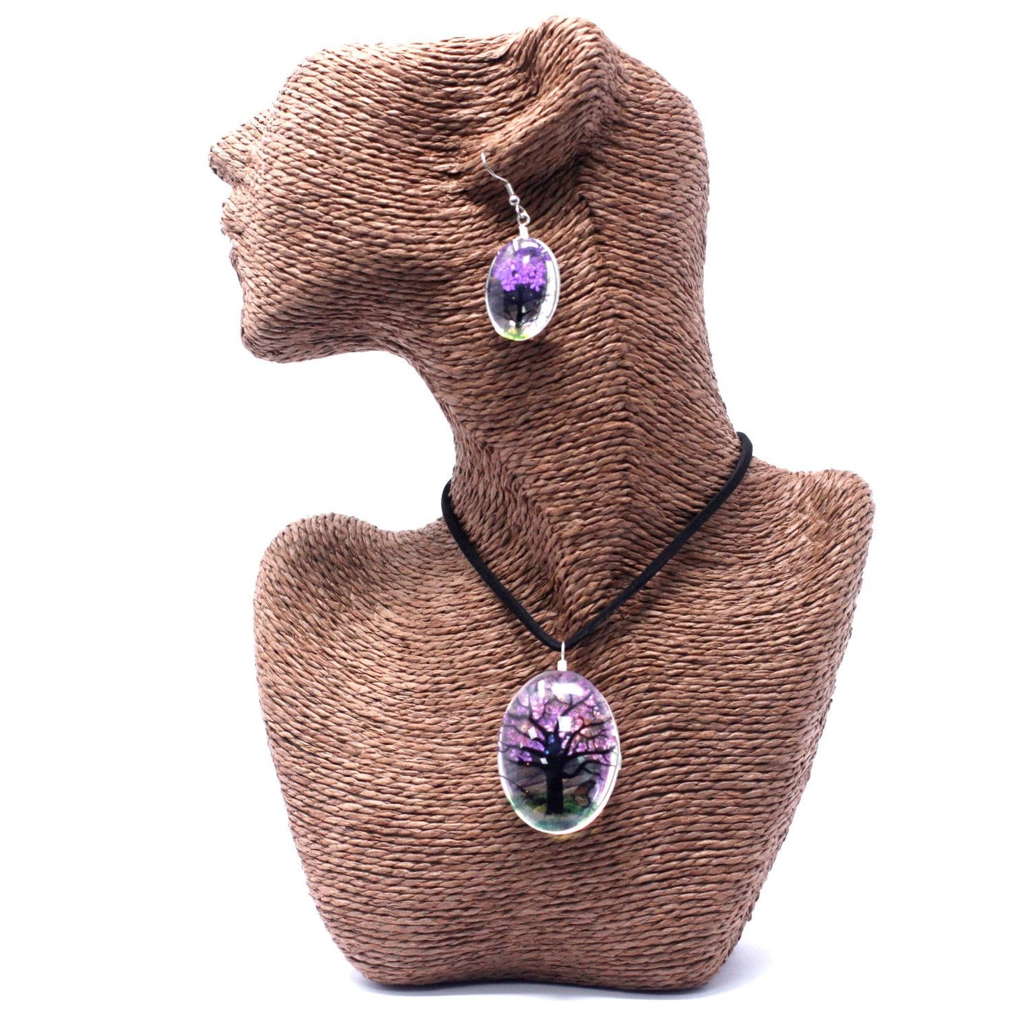 PENDIENTES Y COLLAR DE FLORES PRENSADAS - ÁRBOL DE LA VIDA LAVANDA