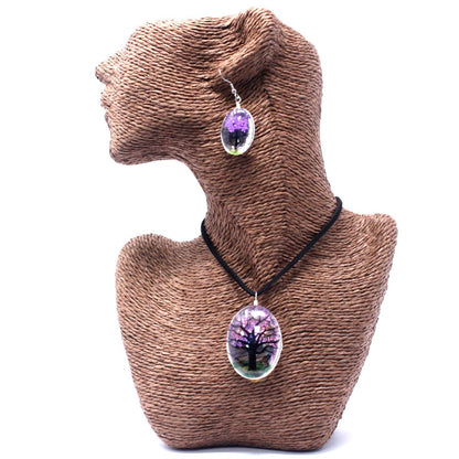 PENDIENTES Y COLLAR DE FLORES PRENSADAS - ÁRBOL DE LA VIDA LAVANDA