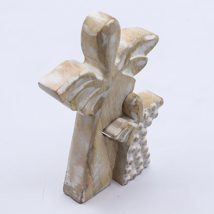 ÁNGEL DE MADERA - DOBLE ÁNGEL - ESMALTE BLANCO 15CM