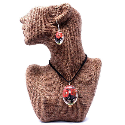 PENDIENTES Y COLLAR DE FLORES PRENSADAS - ÁRBOL DE LA VIDA CORAL