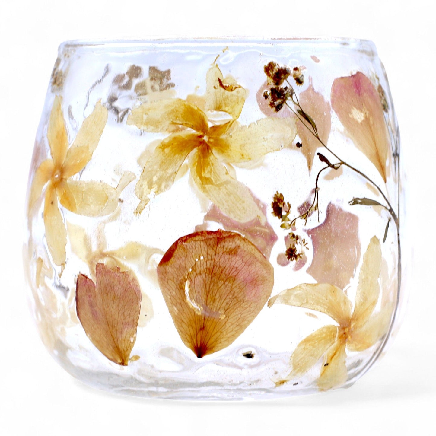 PORTAVELAS FLORAL DE VIDRIO - ROSA - (8x8cm)