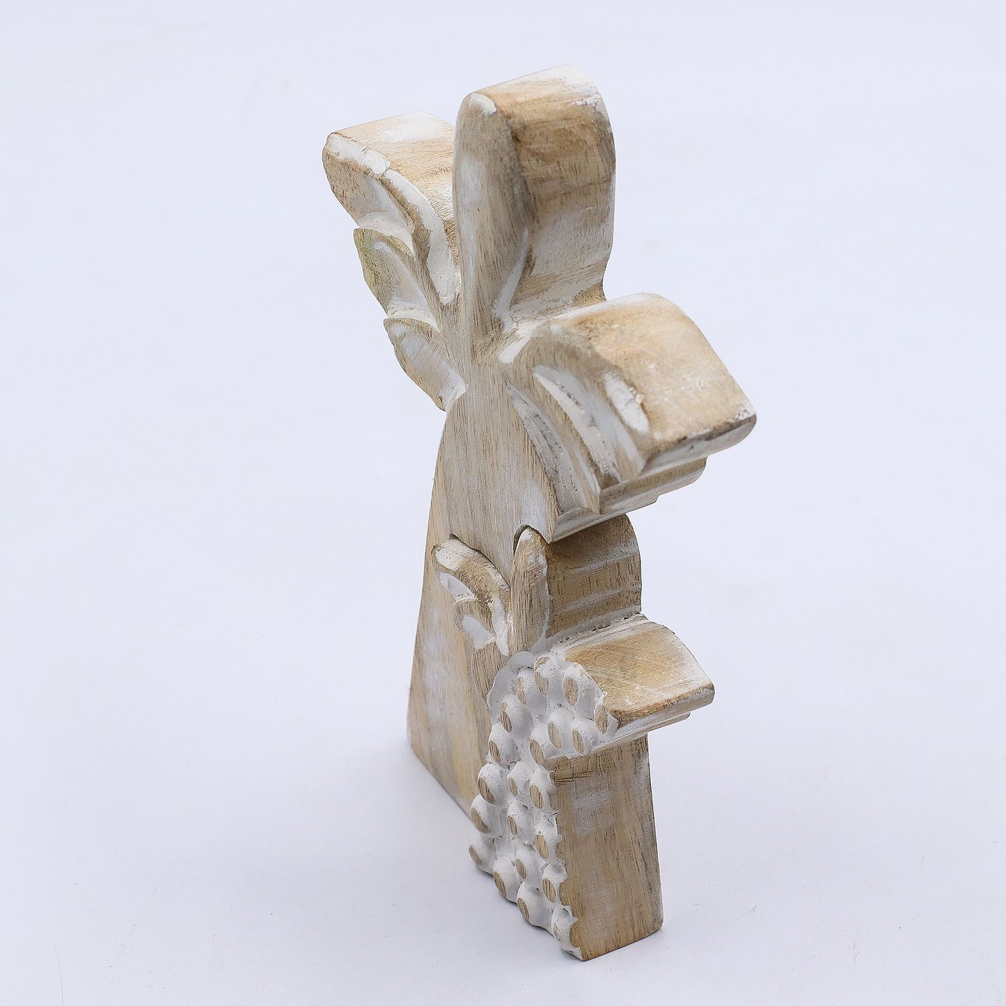 ÁNGEL DE MADERA - DOBLE ÁNGEL - ESMALTE BLANCO 15CM