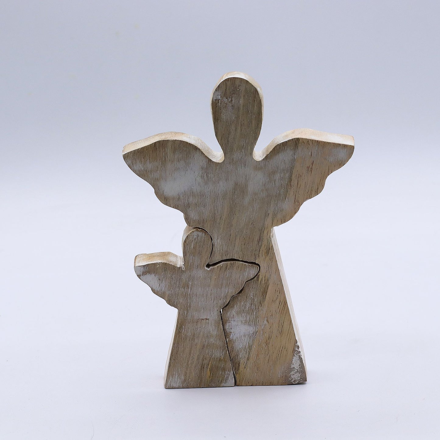 ÁNGEL DE MADERA - DOBLE ÁNGEL - ESMALTE BLANCO 15CM