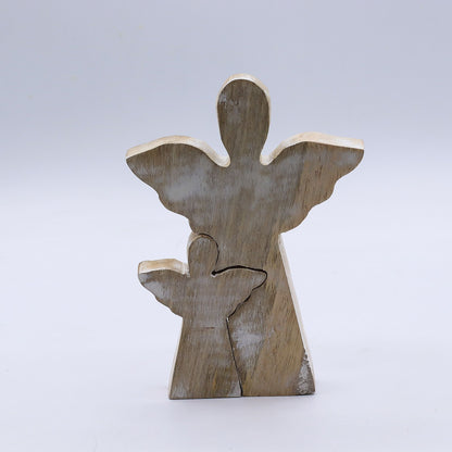 ÁNGEL DE MADERA - DOBLE ÁNGEL - ESMALTE BLANCO 15CM