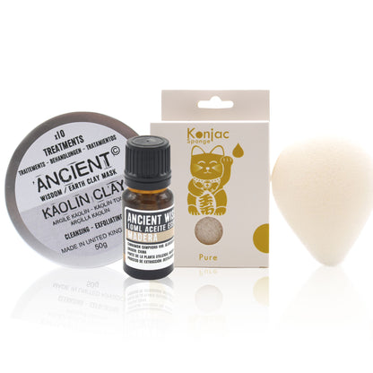 SET ESPONJA KONJAC + ARCILLA + ACEITE ESENCIAL