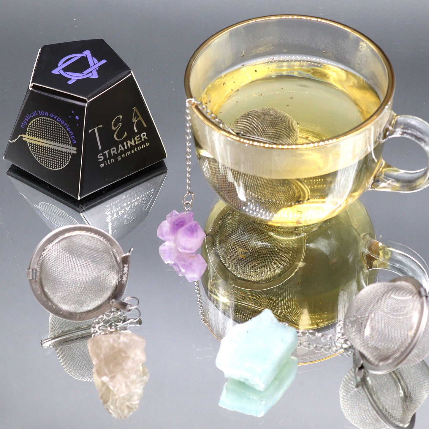 COLADOR DE TÉ CON PIEDRA PRECIOSA - CORNALINA