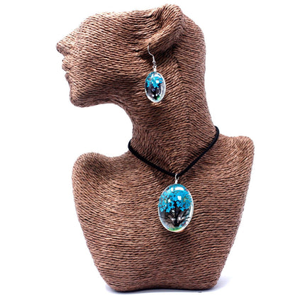 PENDIENTES Y COLLAR DE FLORES PRENSADAS - ÁRBOL DE LA VIDA AZUL